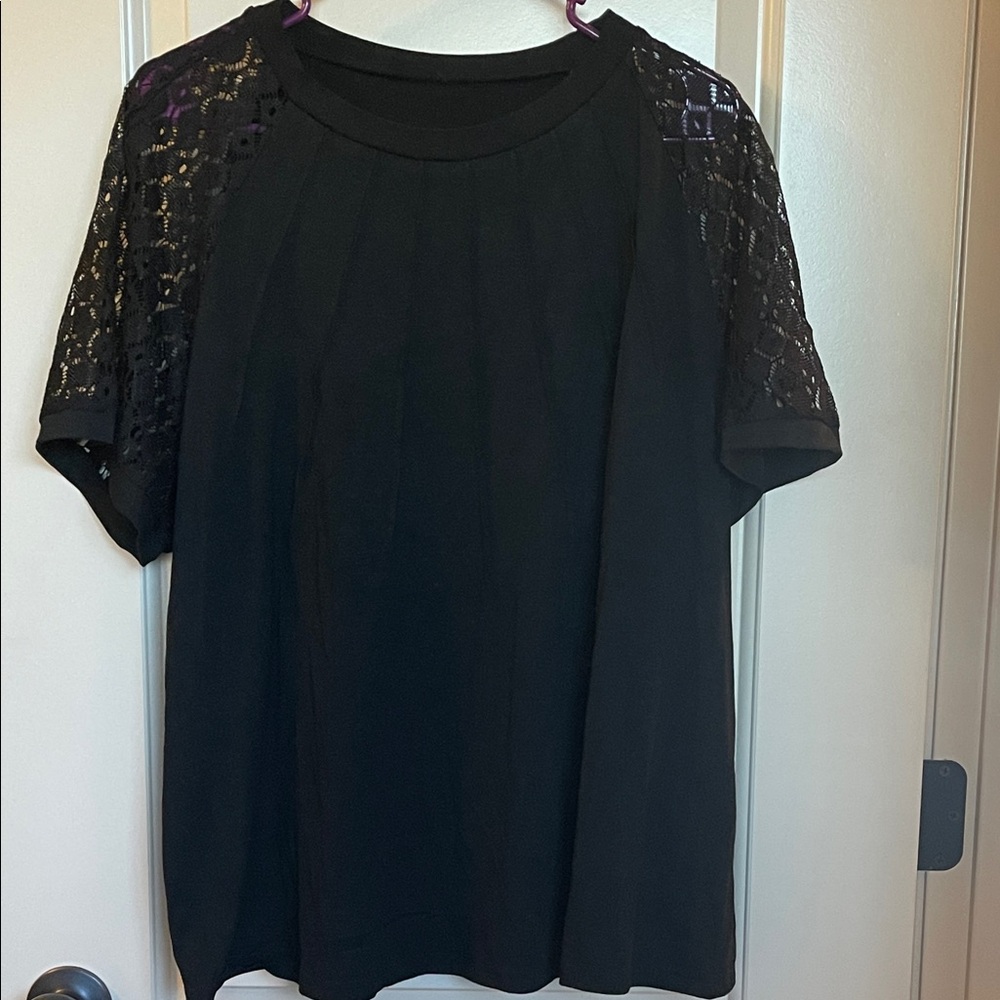 SHEIN Elegant Black Tee with Lace Sleeves